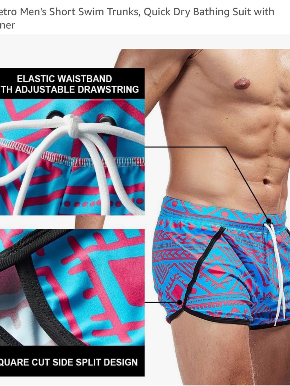 Men's Blue & Pink Quick-Dry Swim Trunks Size Medium